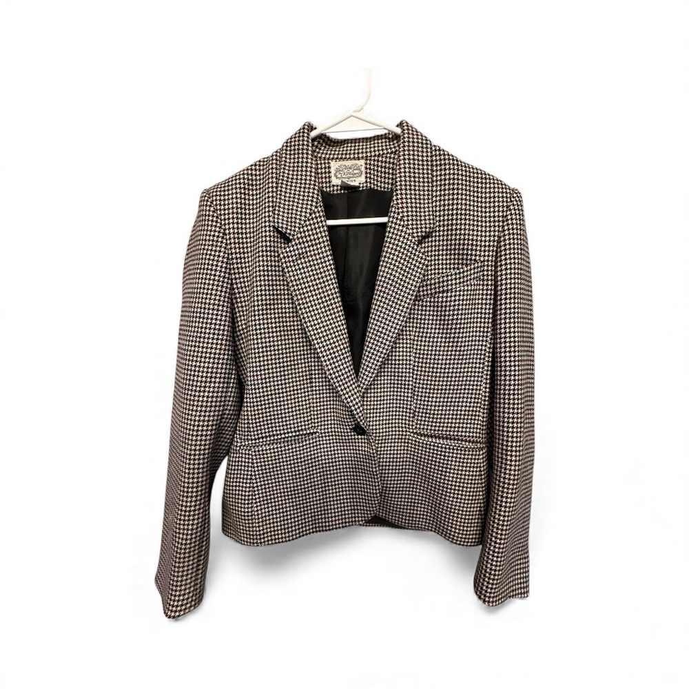 Vintage 70s/80s The Villager Petites Black & Cream Wool Houndstooth Blazer 6P